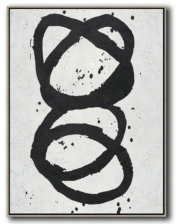 Extra Large Acrylic Painting On Canvas,Black And White Minimal Painting On Canvas - Hand-Painted Contemporary Art